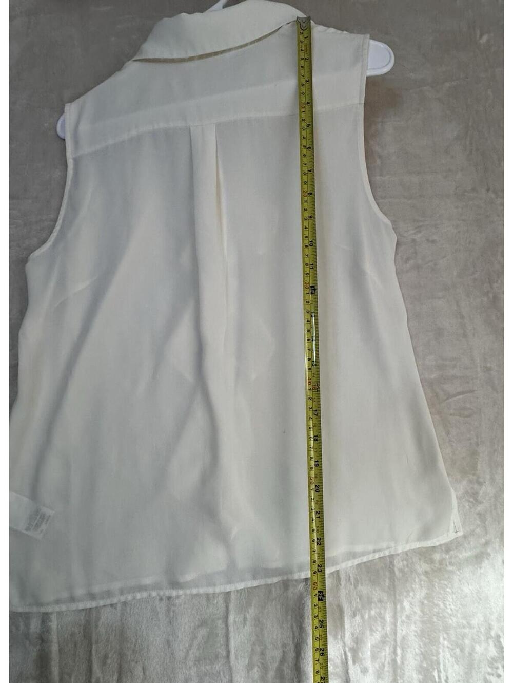 Brook Brothers Womens 10 Ivory Ruffle Front Sleeveless White Blouse Collared Top - Picture 4 of 11